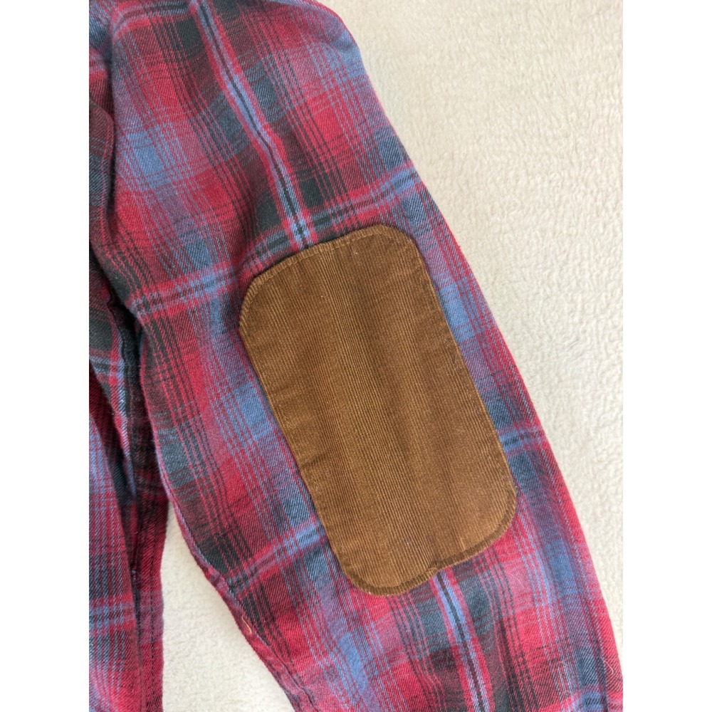 KAVU Shirt Dress Womens XXL Red Blue Plaid Flannel Button Up Elbow Patches - Picture 9 of 9